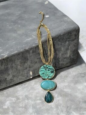 Chico's Gold-Tone Necklace with Teal and Turquoise Stones